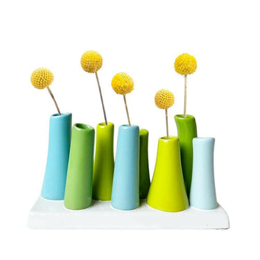 Modern 8 Tube Bud Vase, Pooley Vase Smoke Scout Blue